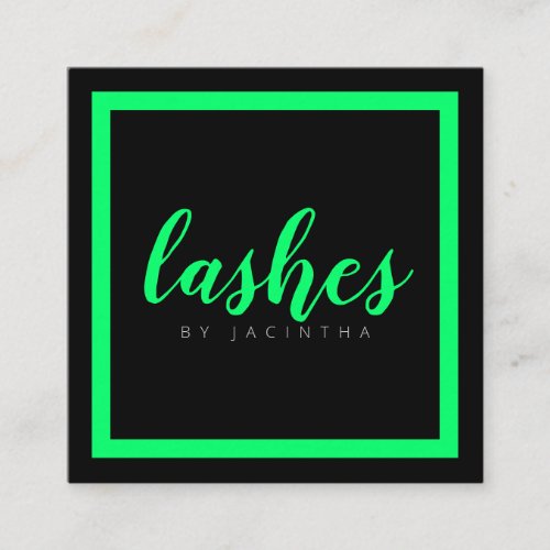 Modern Neon Green Beauty Lashes Aesthetician Square Business Card