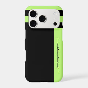 Modern Neon Green/Black Simple Stripe Custom Name iPhone 17 Pro Case