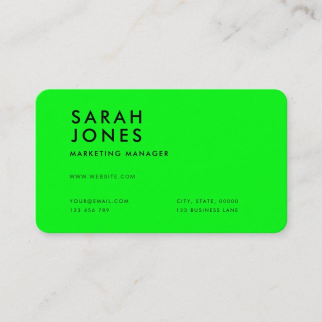 Modern Neon Green Color Business Card (Front)