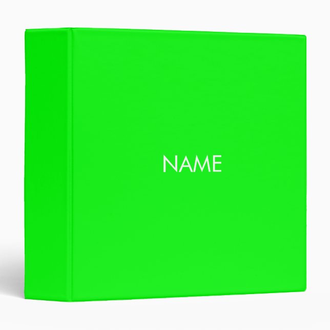 Modern neon green  custom name text monogram  3 ring binder (Front/Spine)