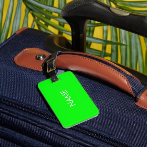 Modern neon green custom name text monogram luggage tag