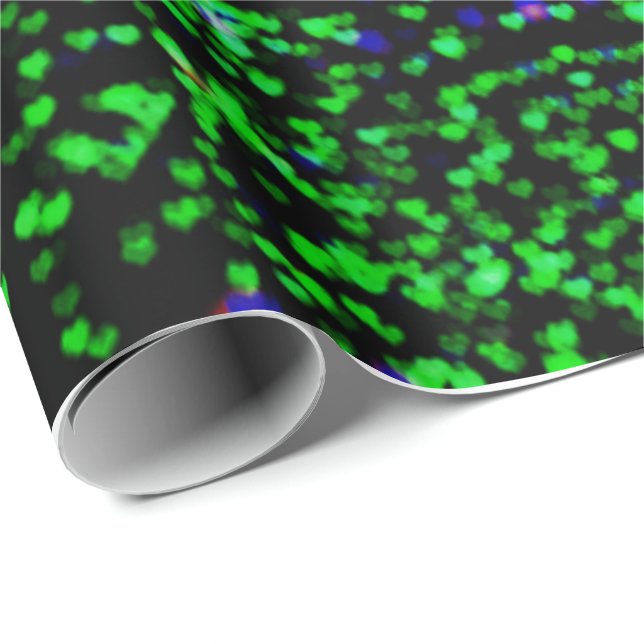 Modern neon green hearts bokeh Christmas lights Wrapping Paper (Roll Corner)