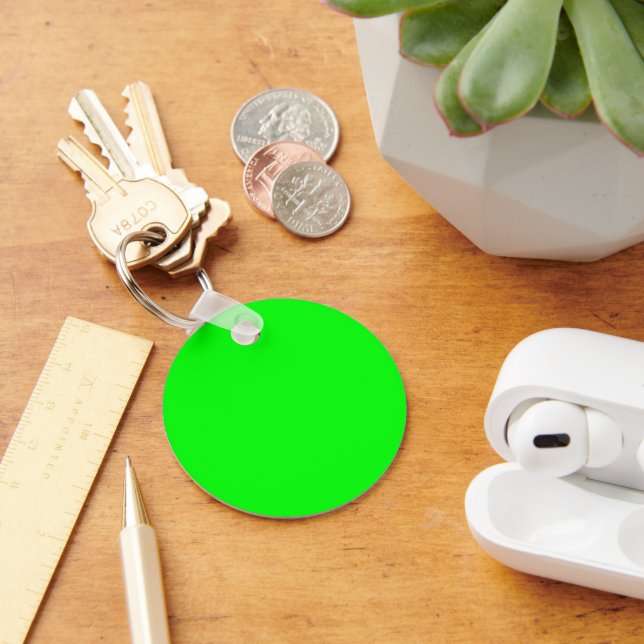 Modern neon green screen bright solid color cool keychain (Desk)
