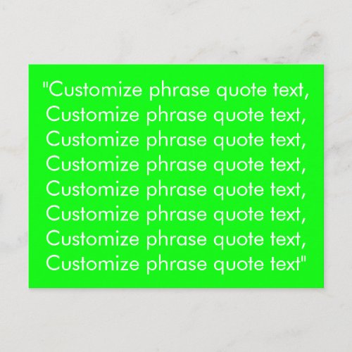 Modern neon green screen custom text quote cool postcard