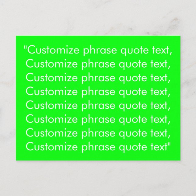 Modern neon green screen custom text quote cool postcard (Front)