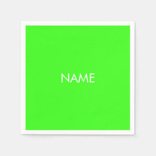Modern neon green white custom name text paper napkins