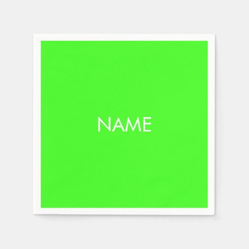 Modern neon green white custom name text paper napkins
