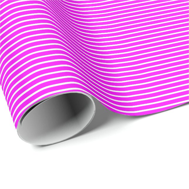 Modern neon magenta and white stripes pattern wrapping paper (Roll Corner)