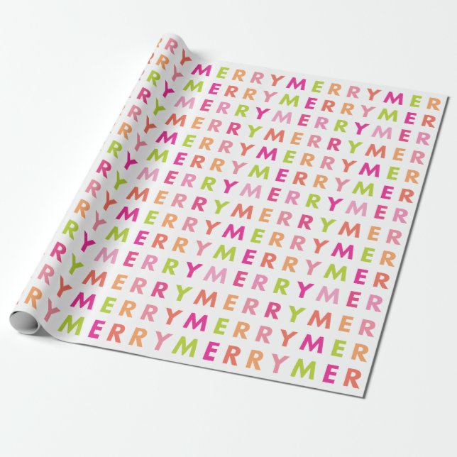 Modern Neon Merry Christmas Holiday Wrapping Paper (Unrolled)