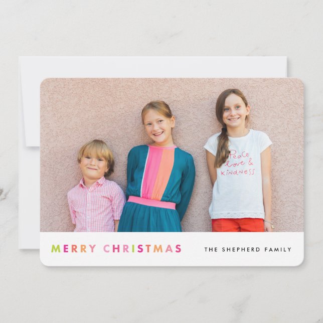 Modern Neon Merry Christmas Photo Card (Front)