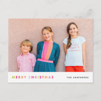 Modern Neon Merry Christmas Photo Postcard