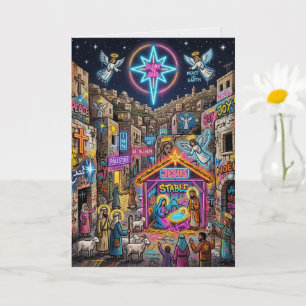 Modern Neon Nativity Card