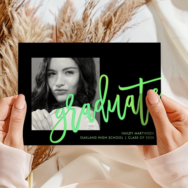 Modern Neon Ombre Typography Photo Green Grad Invitation (Creator Uploaded)