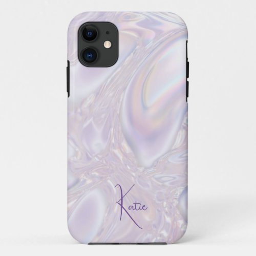  Modern Neon Opal Faux Holographic Personalized iPhone 11 Case