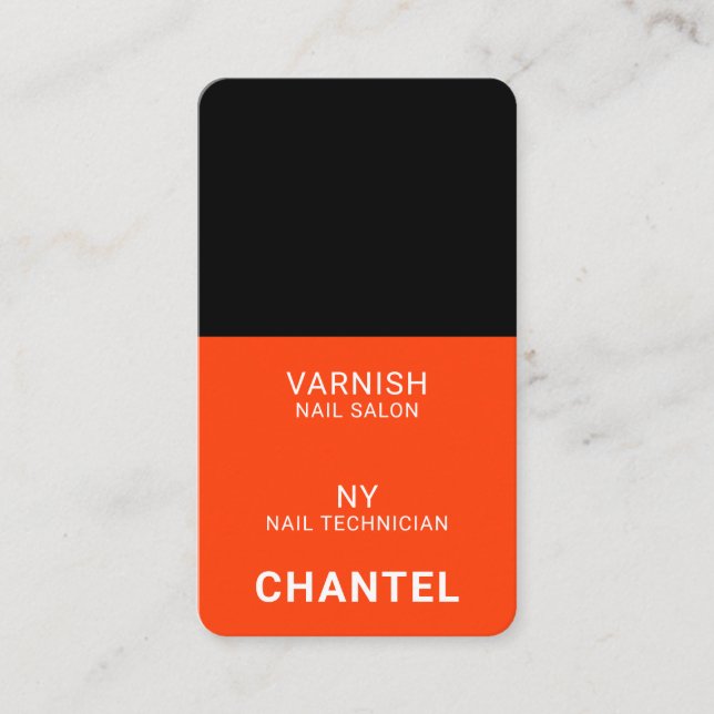 Modern neon orange chic stylish trendy nail polish business card (Front)