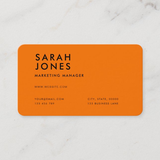 Modern Neon Orange Color Business Card (Front)