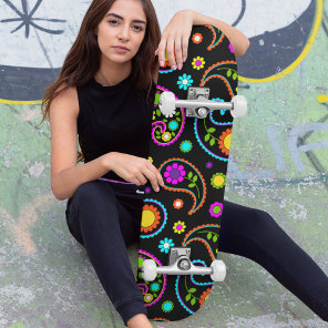 Modern Neon Paisley Floral Pattern Skateboard