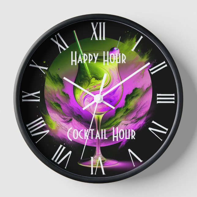 Modern Neon Party Time Personalized Clock (Front)