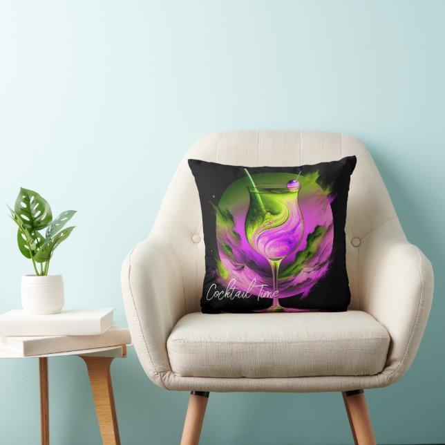 Modern Neon Party Time Personalized Throw Pillow (Chair)