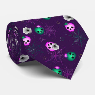Modern Neon Pink and Green Skulls Neck Tie
