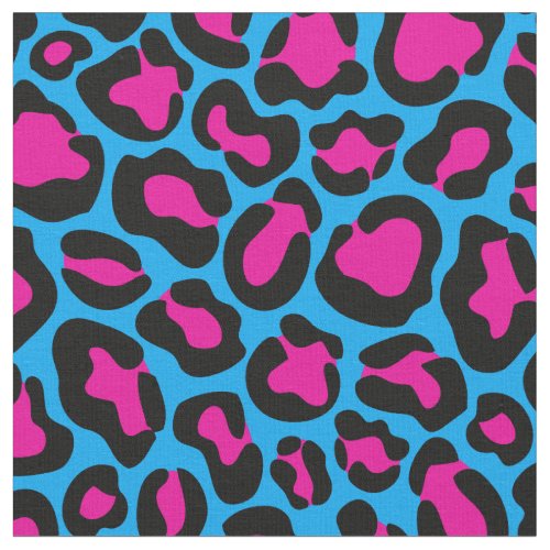 Modern Neon Pink Blue Black Leopard Pattern Fabric