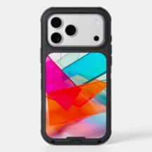 Modern Neon Pink Blue Orange Geometric Layers
