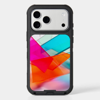 Modern Neon Pink Blue Orange Geometric Layers iPhone 17 Pro Max Case