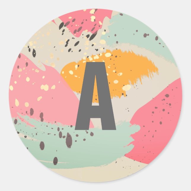 Modern Neon Pink Brush Strokes Monogram Sticker (Front)