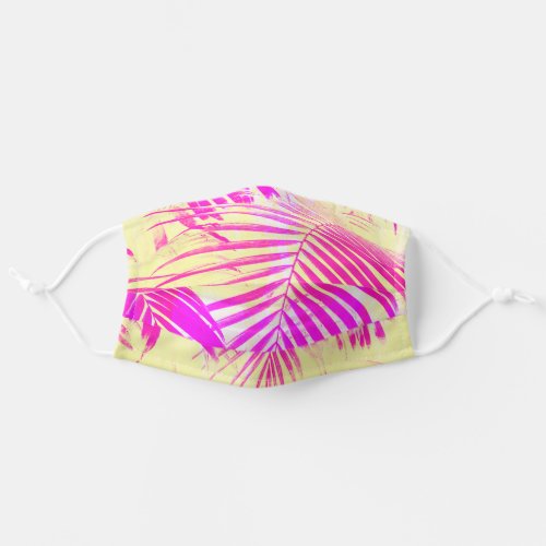 Modern neon pink exotic palm tree retro yellow adult cloth face mask