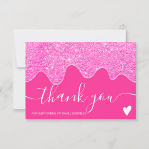 Modern neon pink glitter drips order thank you