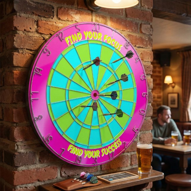 Modern Neon Pink & Lime Green "Find Your Focus" Dart Board (Creator Uploaded)