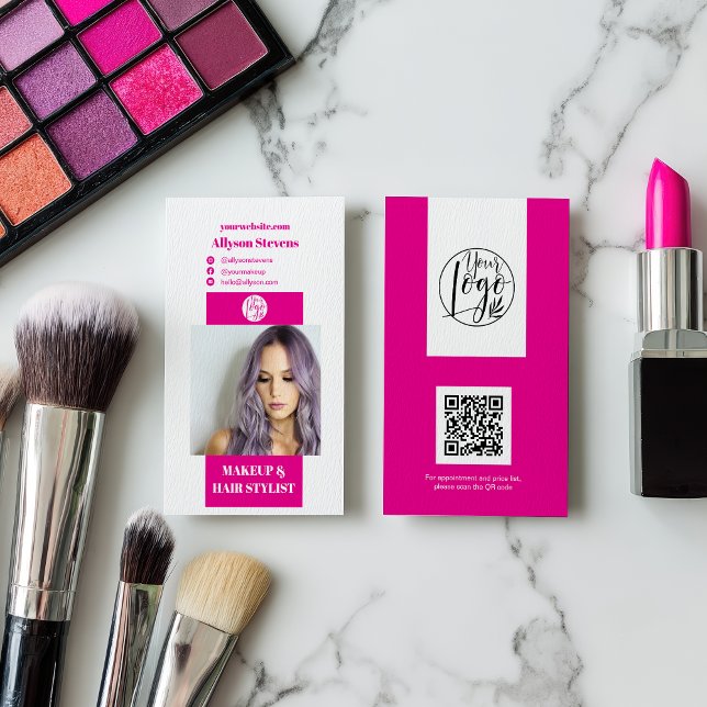 Modern neon pink makeup hair photo qr code logo business card (Modern neon pink makeup hair photo qr code logo business card)