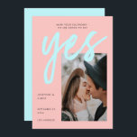 Modern Neon Pink Mint Big Script Photo Wedding Save The Date<br><div class="desc">A modern Save the Date Card with a fresh neon color palette of mint green and pink, featuring big bold Calligraphy Script for Yes and your image of choice. All colors of this Photo Save the Date Template can be changed! A unique but affordable Save the Date Invitation for modern...</div>