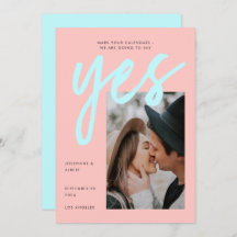 Modern Neon Pink Mint Big Script Photo Wedding