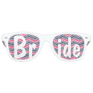 Modern neon pink navy blue chevron wedding Bride Retro Sunglasses