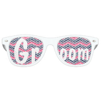 Modern neon pink navy blue chevron wedding Groom Retro Sunglasses