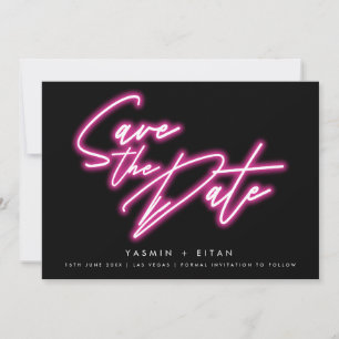 Modern Neon Pink Script Black Wedding Save The Date