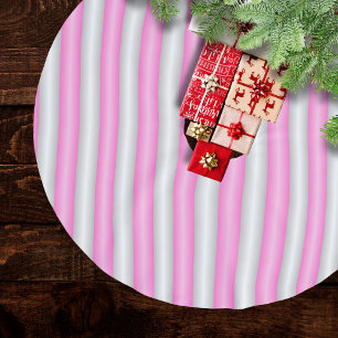 Modern Neon Pink Stripes with 3D Effect Brushed Polyester Tree Skirt