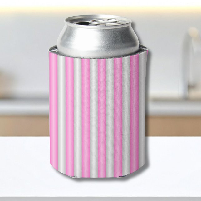 Modern Neon Pink Stripes with 3D Effect Can Cooler (Creator Uploaded)