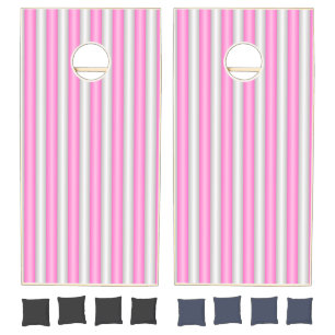 Modern Neon Pink Stripes with 3D Effect Cornhole Set