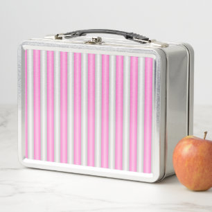 Modern Neon Pink Stripes with 3D Effect Metal Lunch Box