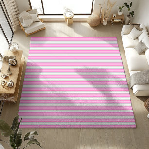 Modern Neon Pink Stripes with 3D Effect Rug