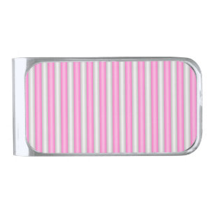 Modern Neon Pink Stripes with 3D Effect Silver Finish Money Clip