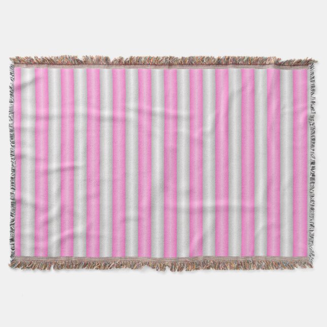 Modern Neon Pink Stripes with 3D Effect Throw Blanket (Front)