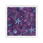 Modern Neon Purple Floral Pattern Acrylic Tray