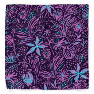 Modern Neon Purple Floral Pattern Bandana