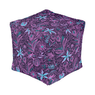 Modern Neon Purple Floral Pattern Pouf