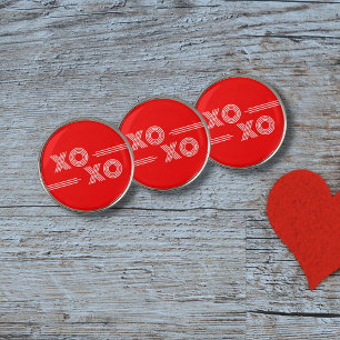 Modern Neon Red and White XOXO Valentine Golf Ball Marker