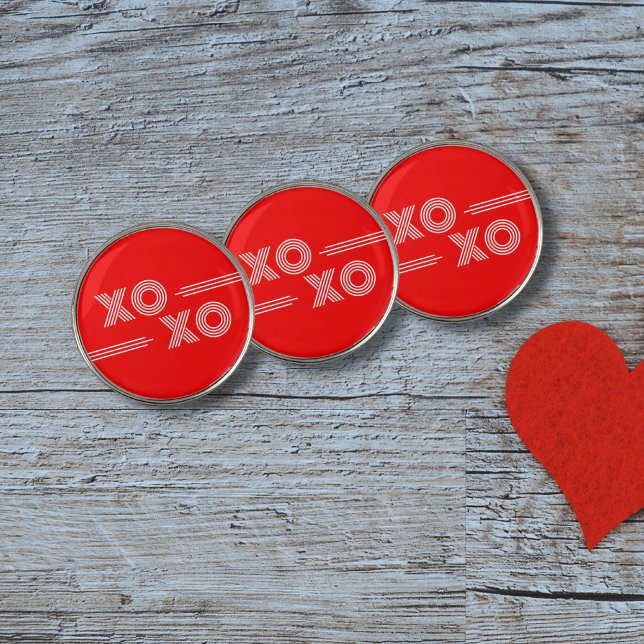 Modern Neon Red and White XOXO Valentine Golf Ball Marker (Creator Uploaded)