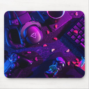 Modern Neon RGB Gaming Setup Flatlay Mousepad - Cy